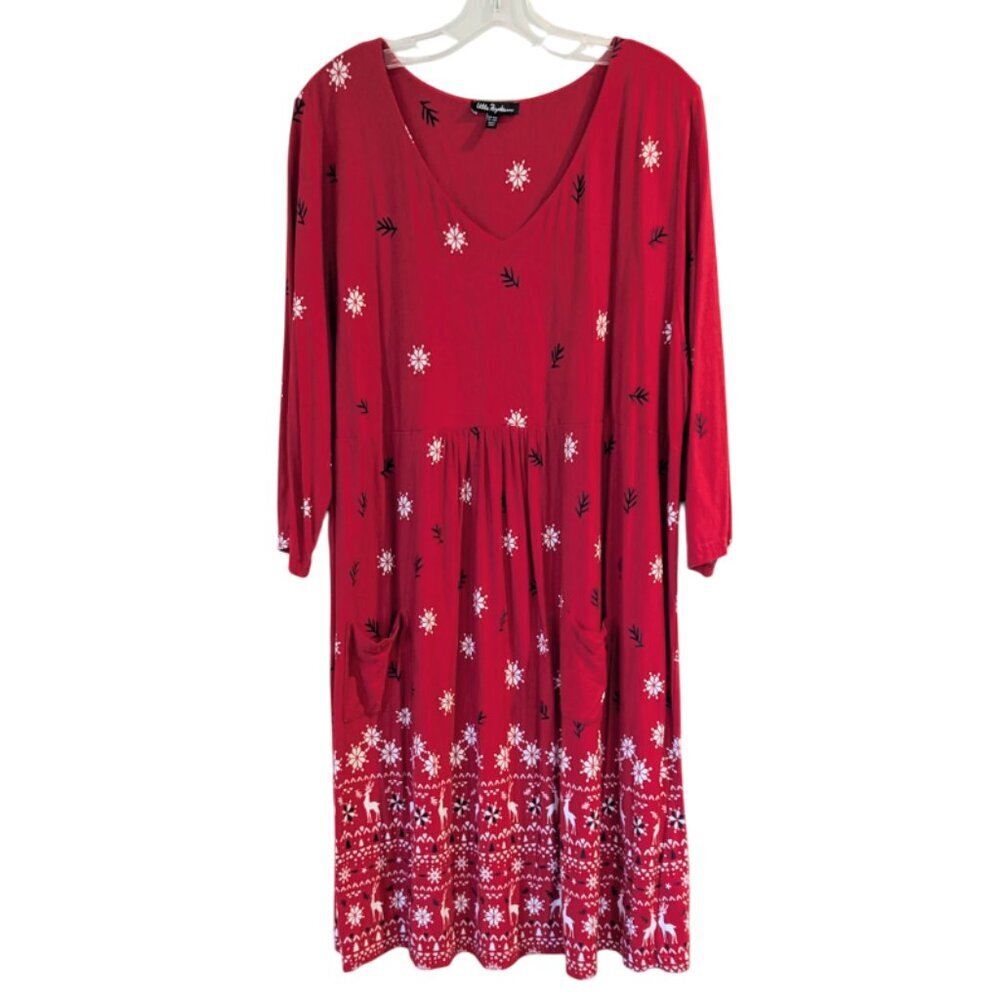 ULLA POPKEN Snowflake Night Gown 20/22 Reindeer Trees Super Soft Red 3/4 Sleeve